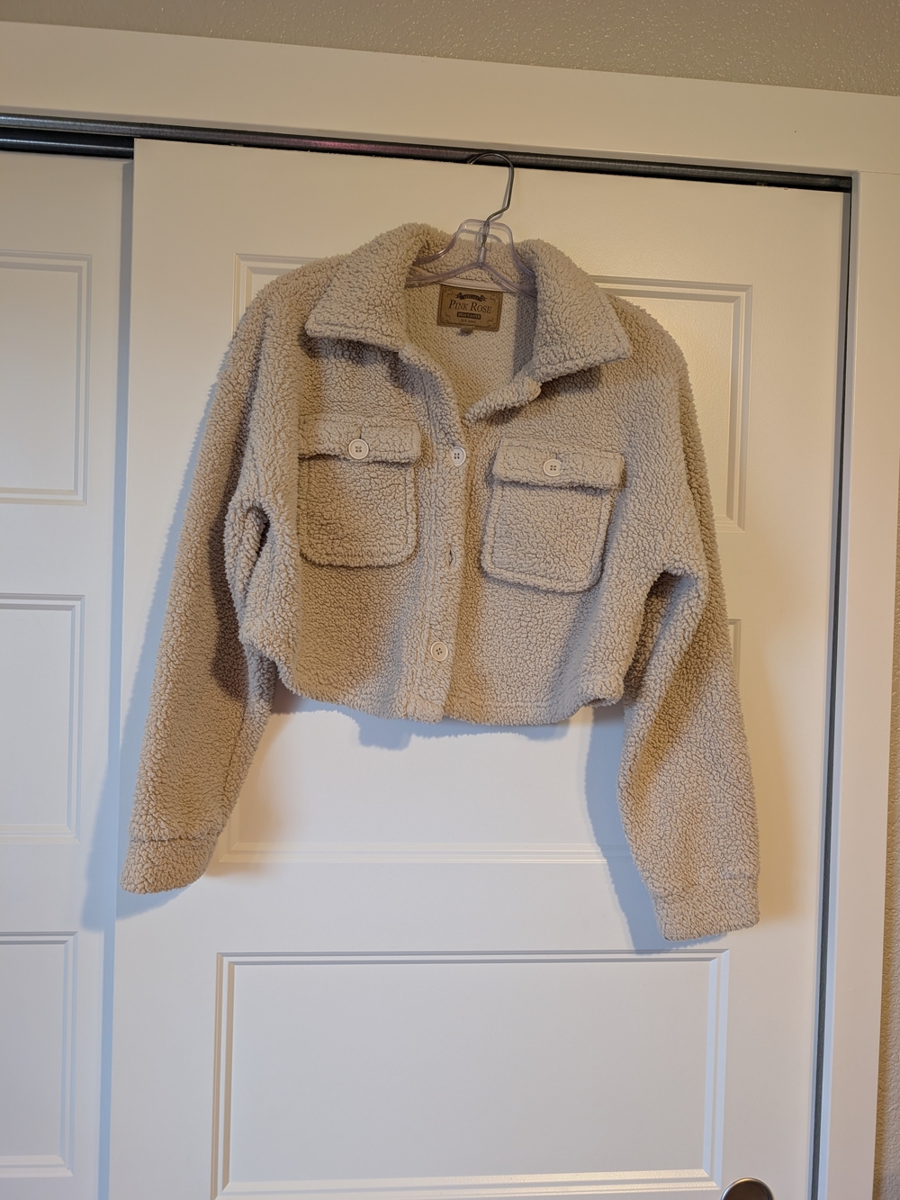 Pink Rose Beige Sherpa Button-Up Jacket